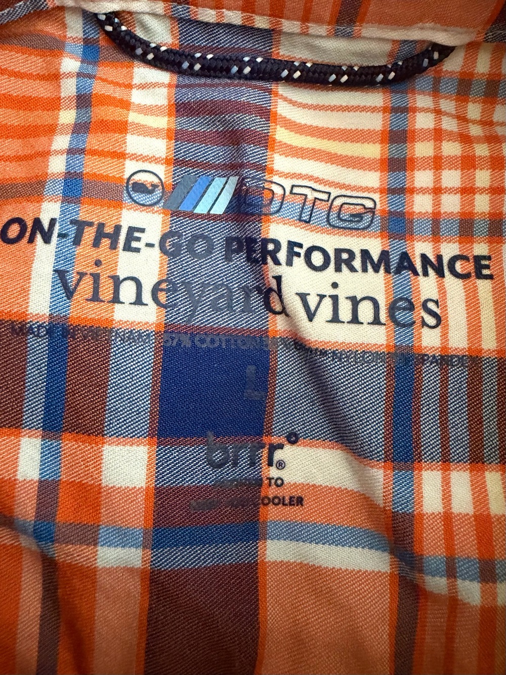 Vineyard Vines On-The-Go Performance Men's L Plaid Button Down Shirt Orange Blue - Picture 4 of 7